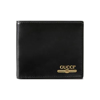 GUCCI Cow Leather Cropped Double Fold Card Holder Wallet Men's Black