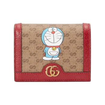 GUCCI Doraemon Collaboration Canvas With Leather Card Holder Unisex Ebony/Red