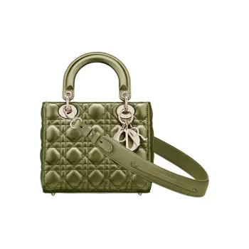 DIOR Lady Dior Calfskin Handbag Women's Metallic Green