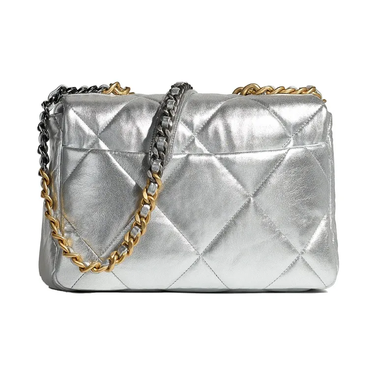 CHANEL 19Bag Metallic Lambskin Handbag, Shoulder Bag, Crossbody Bag Tubas Women's Silver/Gold-2