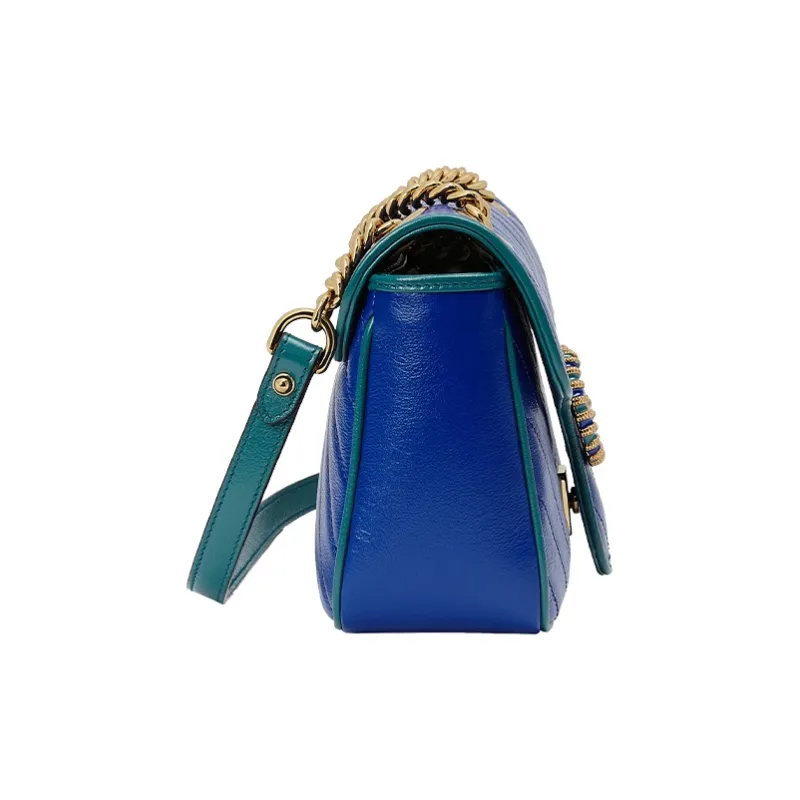 GUCCI GG Marmont Quilting Leather Shoulder Bag Crossbody Bag Small Size Women's Blue/Sapphire Green-3