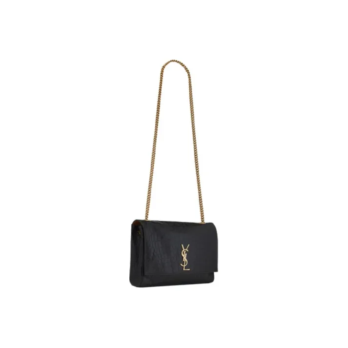 SAINT LAURENT KATE Crocodile Pattern Embossed Cow Leather Shoulder Bag Crossbody Bag Medium Size Women's Black/Brick-5