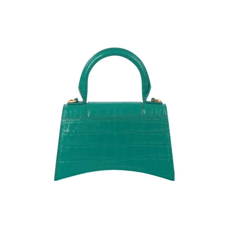 Balenciaga Hourglass Bright Crocodile Pattern Embossed Cow Leather Crossbody One Shoulder Handbag Women's Green-3
