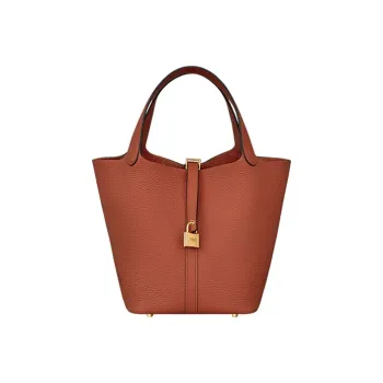 HERMES Picotin Lock Clemence Bullock Leather Handbag 22 Women's 36 Brick Red