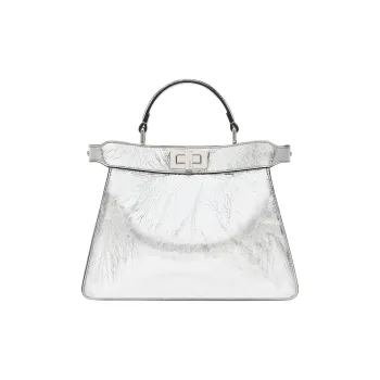 FENDI Peekaboo Sheepskin Shoulder Bag Crossbody Bag Handbag Women's Silver