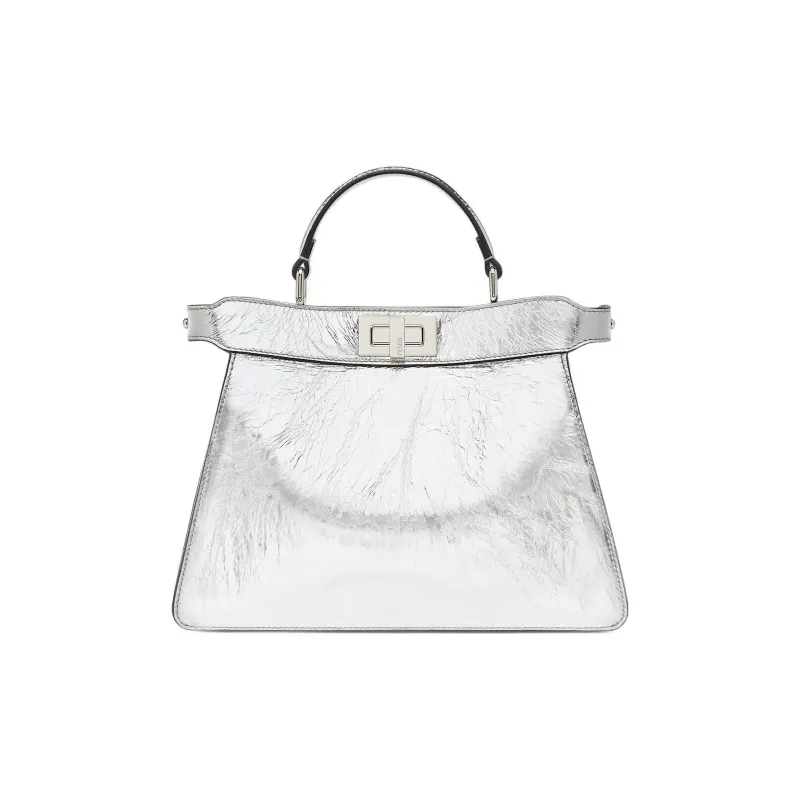 FENDI Peekaboo Sheepskin Shoulder Bag Crossbody Bag Handbag Women's Silver-0