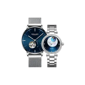 SOLLEN Automatic Mechanical Movement Stainless Steel Watchband Watch Unisex Black Dial SL520