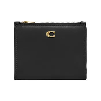 COACH Bifold Cow Leather Coin Purse Card Holder, Wallet Mini Women's Black