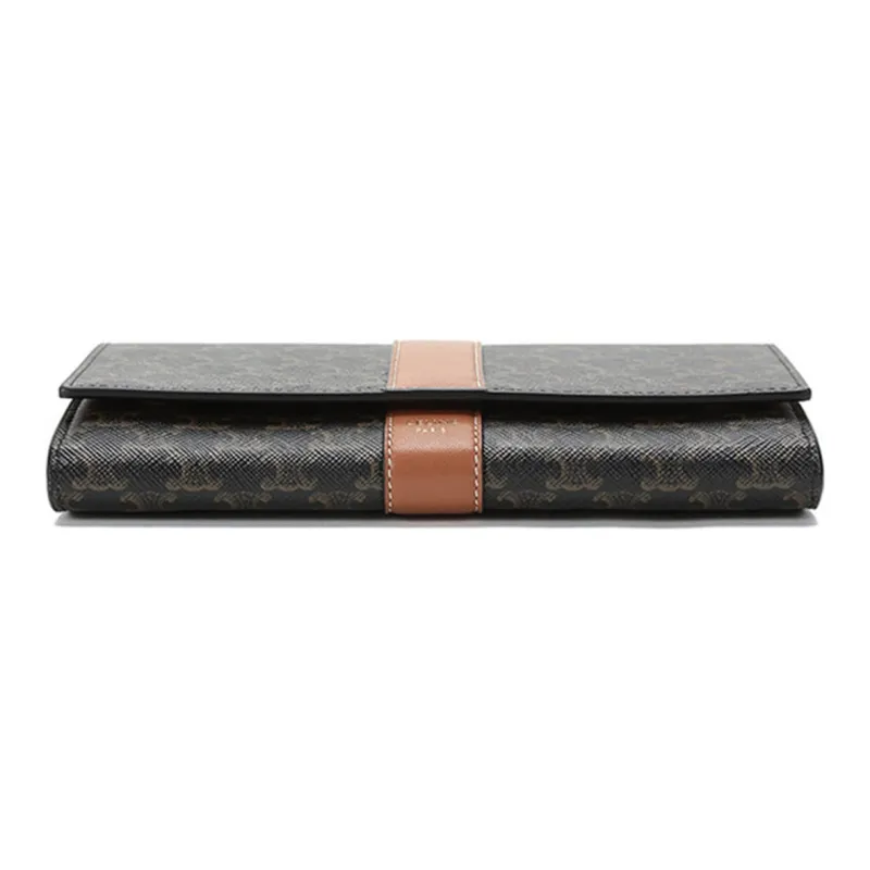 CELINE Leather Wallet Women's Charcoal Black Brown Tawny-4