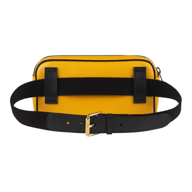 GUCCI Leather One Shoulder Crossbody Bag, Sling Bag, Fanny Pack Unisex Yellow Black-6