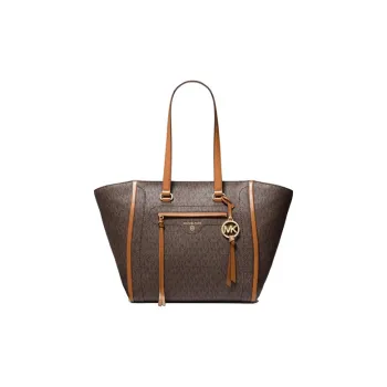 MICHAEL KORS Carine Canvas Tote Bag, Shopping Bag, Handbag, Shoulder Bag Medium Size Women's Dark Brown & Acorn Brown