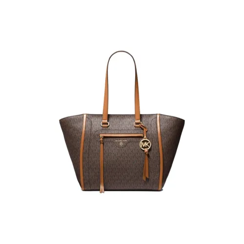 MICHAEL KORS Carine Canvas Tote Bag, Shopping Bag, Handbag, Shoulder Bag Medium Size Women's Dark Brown & Acorn Brown