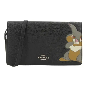 COACH Disney Collaboration Foldover Leather Small Square Bag Shoulder Bag, Crossbody Bag Small Size Women's Black