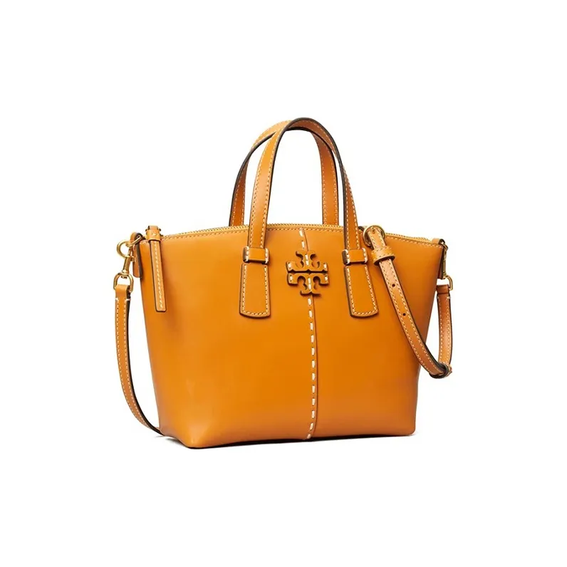 TORY BURCH McGraw Smooth Leather Tote Bag Shopping Bag Shoulder Bag Crossbody Bag Handbag Mini Women's Orange Brown-1