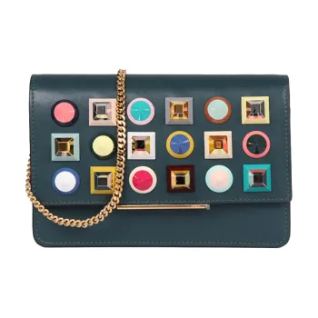 FENDI Cow Leather One Shoulder Handbag Crossbody Bag Women's Blue