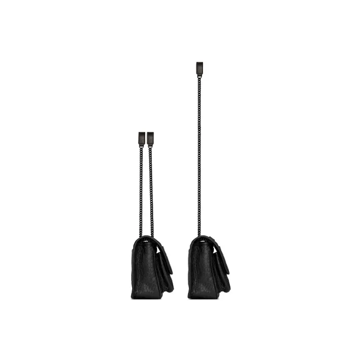 SAINT LAURENT Niki Crocodile Pattern Embossed Leather Hobo Bag Crossbody Bag Shoulder Bag Women's Black-2