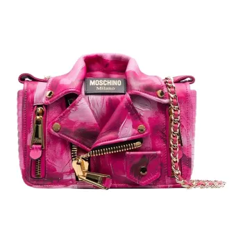 MOSCHINO Sheepskin Biker Bag Small Square Bag Shoulder Bag Crossbody Bag Women's Fuchsia