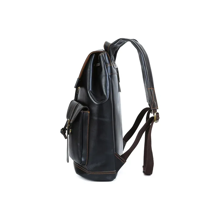 Slazenger Top Grain Cow Leather Backpack Regular Unisex Cool Black-2