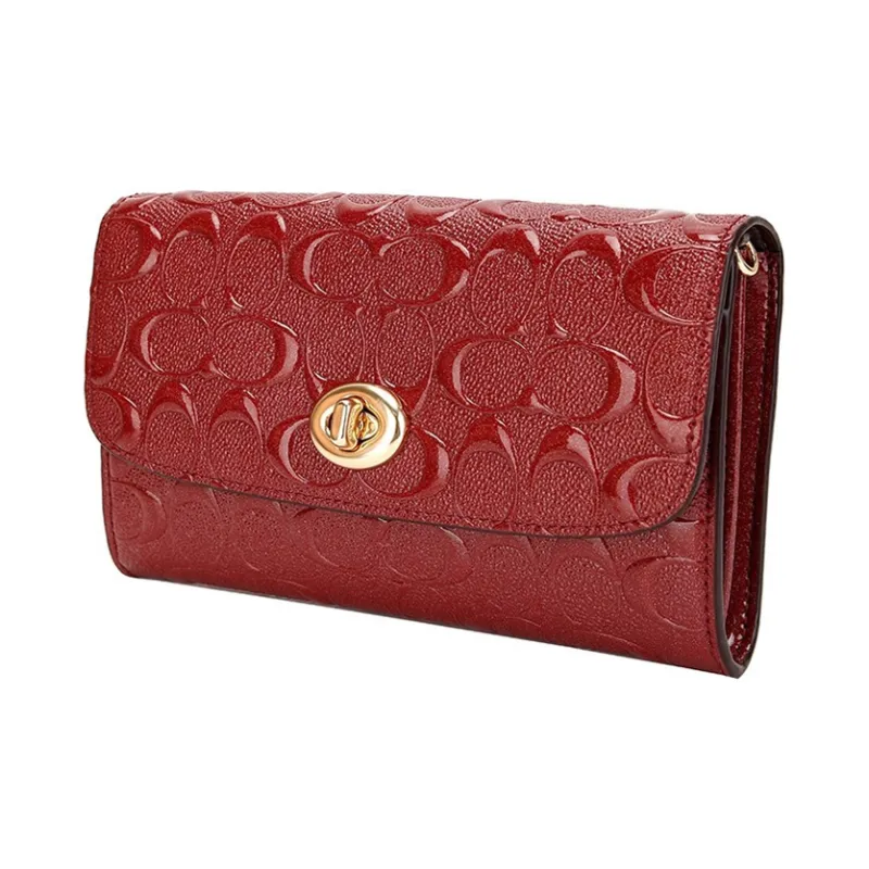 COACH Patent Leather PVC Chain Bag, Shoulder Bag, Crossbody Bag Trumpets Women's Burgundy-1