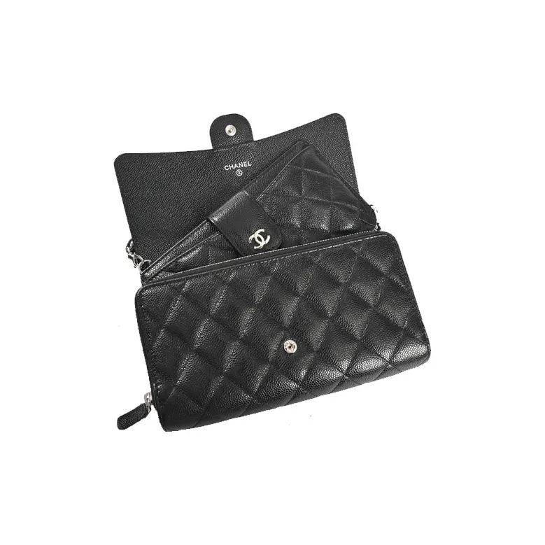 CHANEL Caviar Cow Leather Crossbody Bag, Coin Purse Women's Black-1