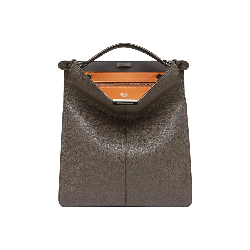 FENDI Peekaboo ISeeU Roman Nappa Leather Tote Shoulder Bag Crossbody Bag Handbag Men's Dark Brown-1