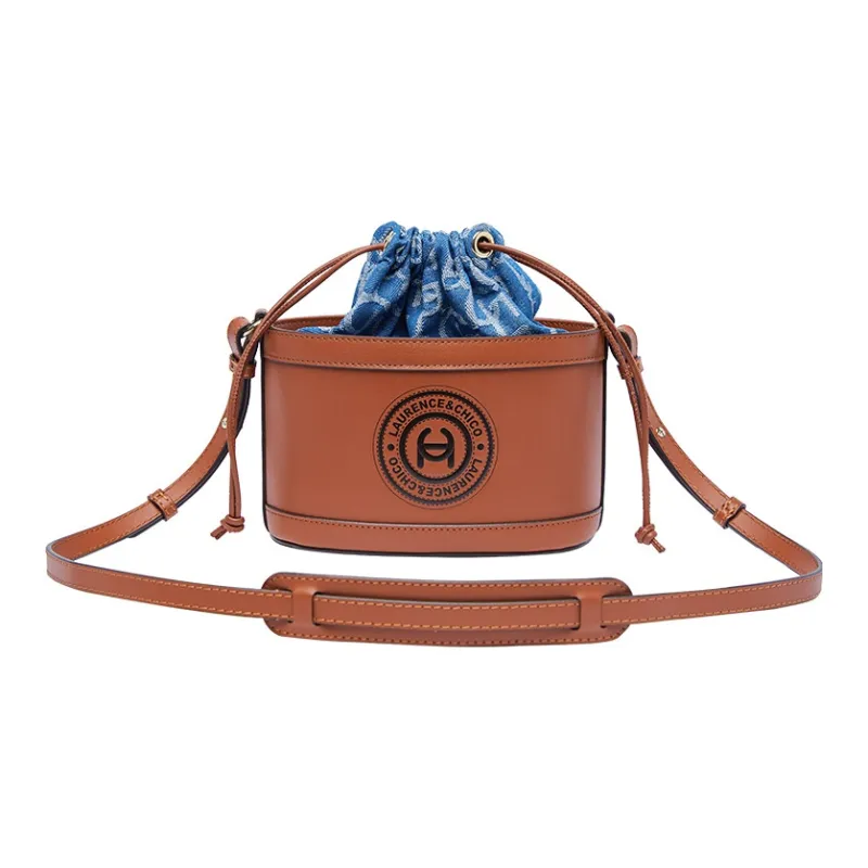 Laurence & Chico Cotton Bucket Bag Crossbody Bag Medium Size Women's Light Blue/navy-1