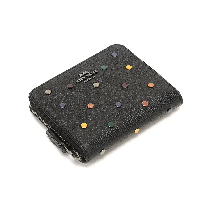 COACH Zip Around Leather Clutch Coin Purse Women's Black-2