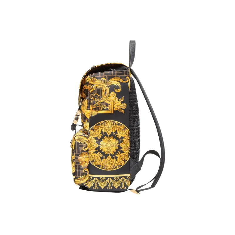 FENDI Versace Collaboration Nylon Fabric Backpack Medium Size Men's Black-2
