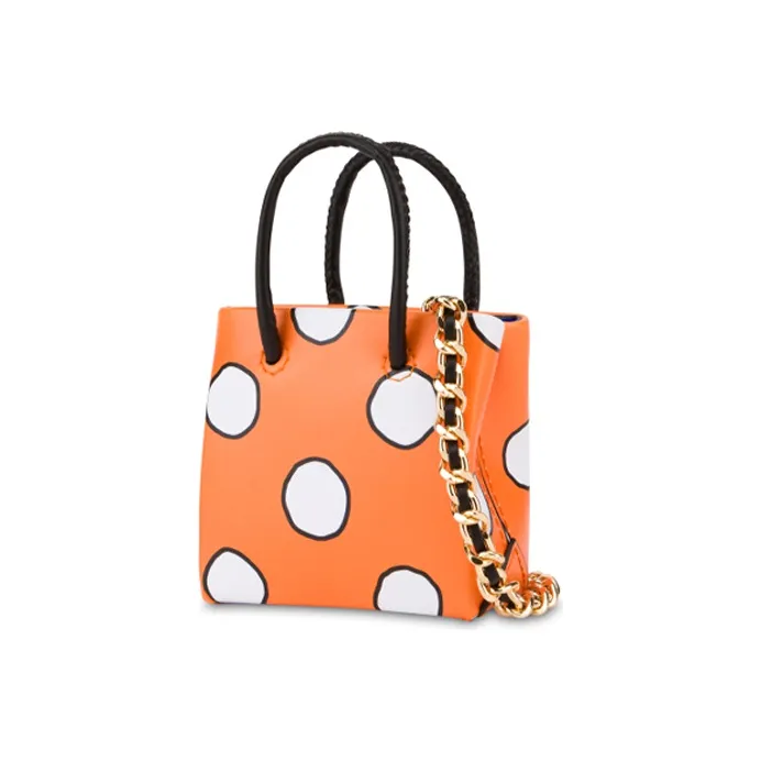 MOSCHINO Fabric With Cow Leather Chain Bag Handbag Shoulder Bag Crossbody Bag Mini Women's Orange-1