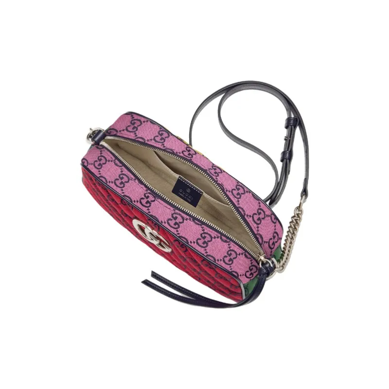 GUCCI GG Marmont Canvas Camera Bag Chain Shoulder Bag Crossbody Bag Small Size Women's Red Multicolor-6