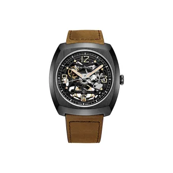 Sea Gull Frontier Automatic Mechanical Movement Genuine Leather Strap Watch Men's Watches Black Dial