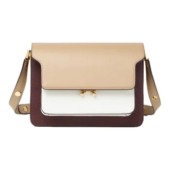 MARNI Trunk Calfskin Shoulder Bag Small Size Women's Beige White Burgundy Multicolor