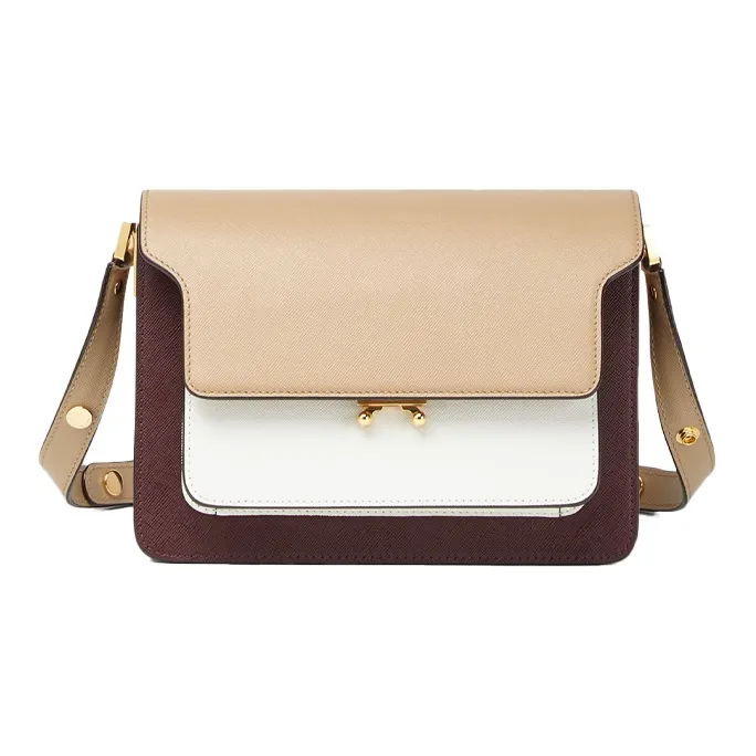MARNI Trunk Calfskin Shoulder Bag Small Size Women's Beige White Burgundy Multicolor-0