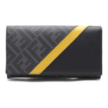 FENDI Leather Wallet Men's Gray Black