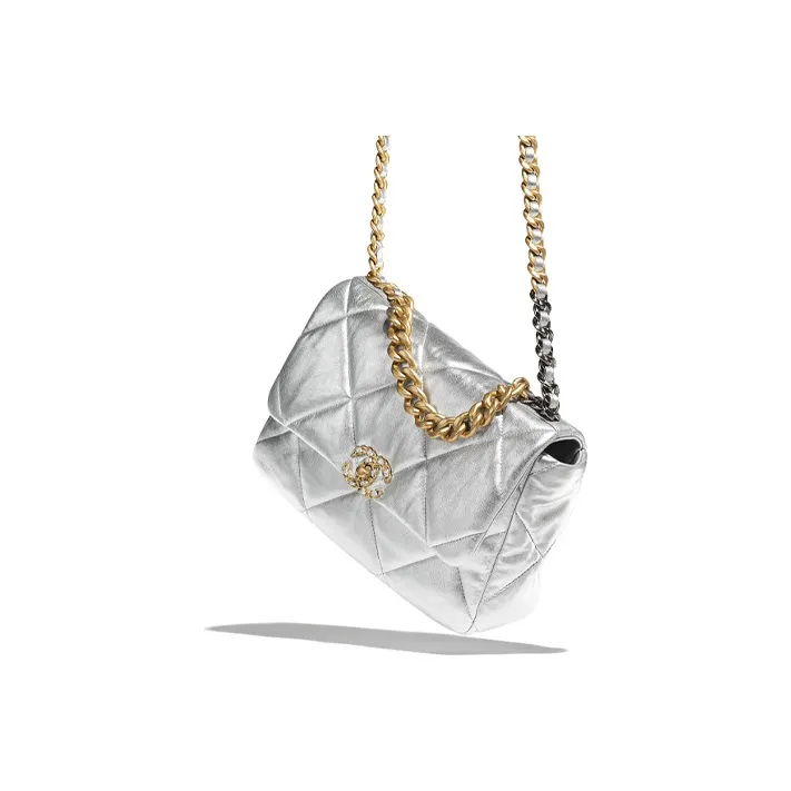 CHANEL 19Bag Metallic Lambskin Handbag, Shoulder Bag, Crossbody Bag Tubas Women's Silver/Gold-1