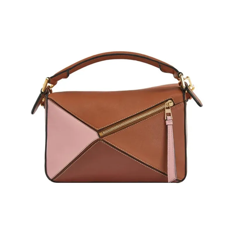 LOEWE Puzzle Calfskin Puzzle Bag Geometric Bag Shoulder Bag Crossbody Bag Handbag Small Size Women's Tan/Pink-0