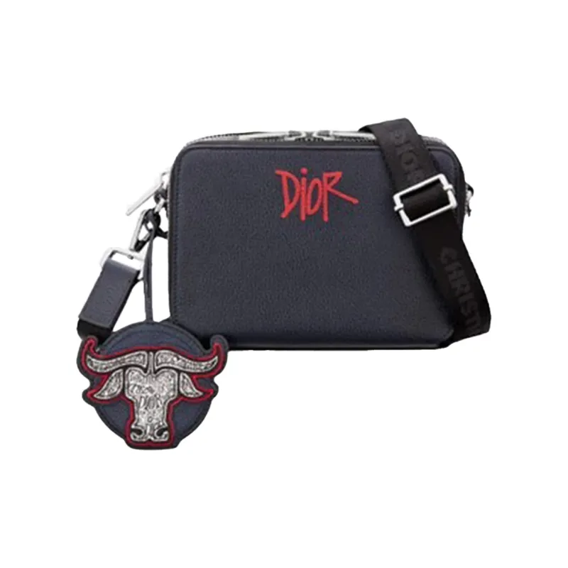 DIOR Shawn Collaboration Grained Calfskin Handheld Crossbody Bag Shoulder Bag Men's Navy-3