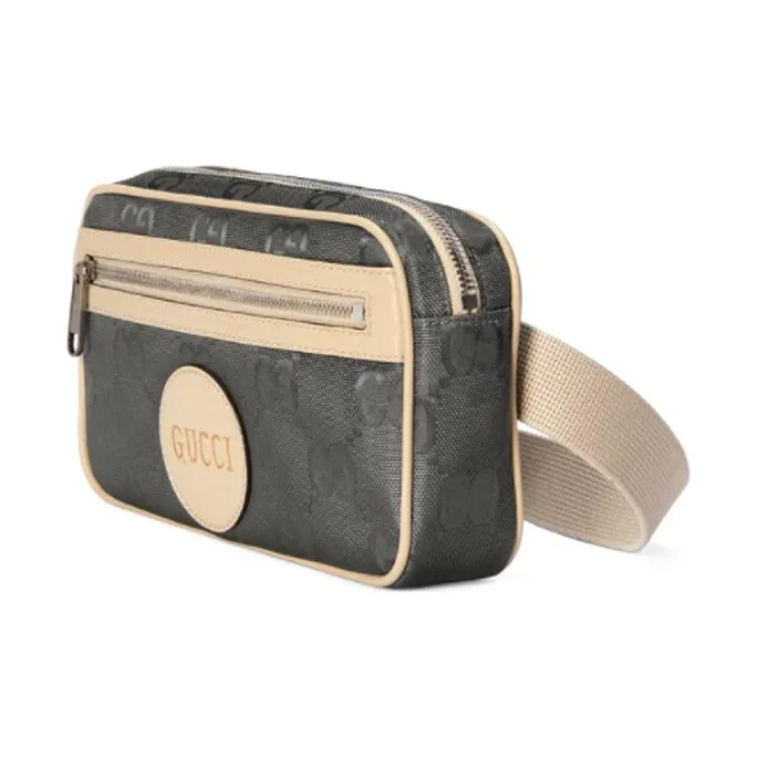 GUCCI Nylon With Leather Sling Bag Fanny Pack Unisex Dark Gray-1