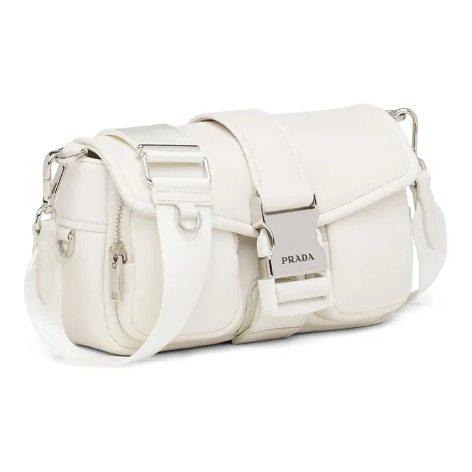 PRADA Recycled Nylon With Sheepskin Techwear Flap Bag Crossbody Bag Shoulder Bag Women's White-1