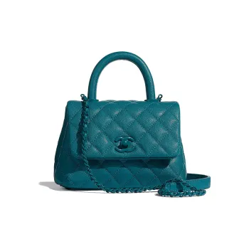 CHANEL Grain Calfskin And Metal Paint Handbag Mini Women's Turquoises