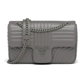 PRADA Cow Leather Shoulder Bag Women's Marble Gray