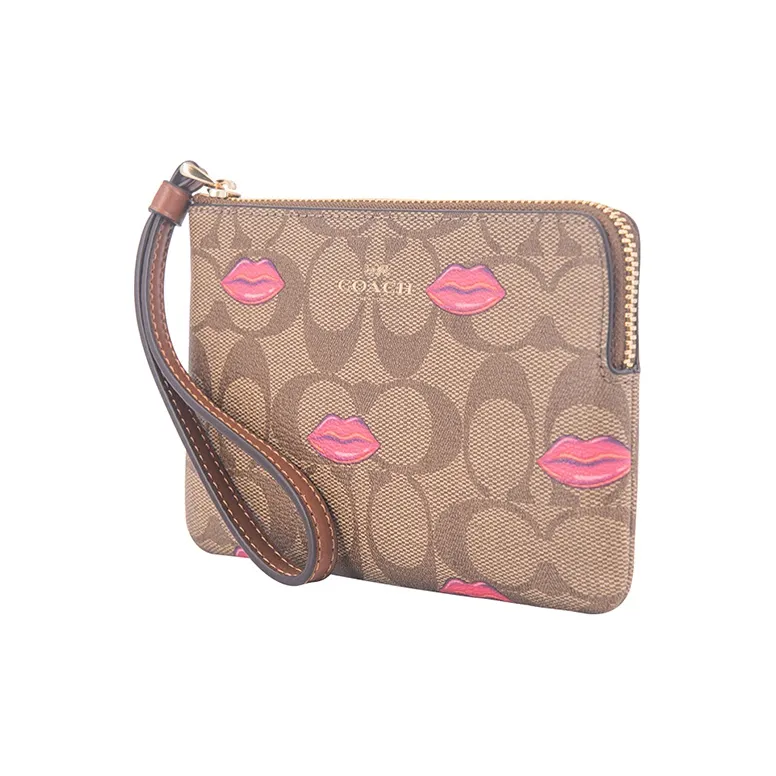 COACH Corner Zip PVC Coin Purse Women's Light Brown-1