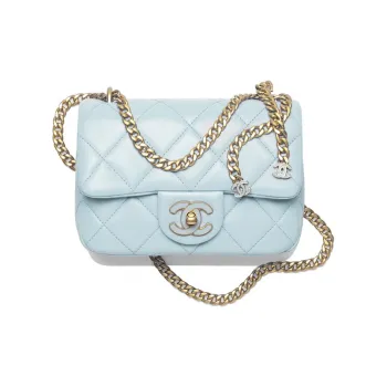 CHANEL Lambskin Mini Square Flap Bag, Flap Bag, Crossbody Bag, Shoulder Bag Women's Light Blue