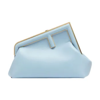 FENDI Fendi First Nappa Leather Clutches Shoulder Bag Crossbody Bag Small Size Women's Light Blue