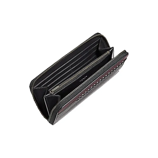 COACH Accordion Wallet Multicolor Leather Woven Long Wallets Men's Black & Burgundy-1