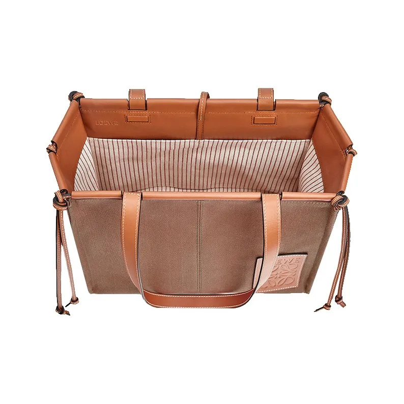 LOEWE Cushion Tote Canvas And Cow Leather Canvas Bag One Shoulder Crossbody Tote Women's Taupe-3