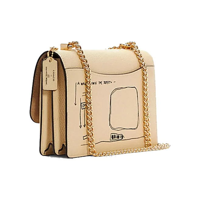 COACH X Jean Michel Basquiat Collaboration Klare Leather Trunk Bag, Crossbody Bag, Shoulder Bag Trumpets Women's Khaki-1