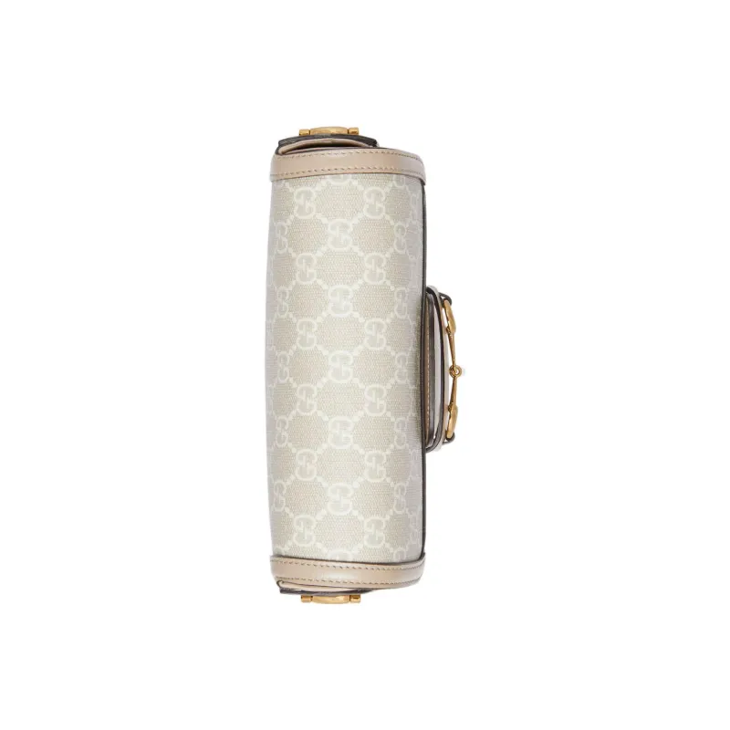 GUCCI Horsebit 1955 Canvas With Leather Saddle Bag, Shoulder Bag, Crossbody Bag Mini Women's Beige/White-3