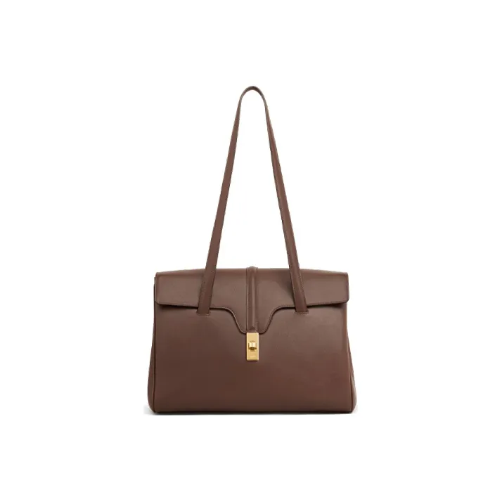 CELINE 16 Smooth Cow Leather Handbag One Shoulder Handbag Medium Size Women's Deep Oak-3
