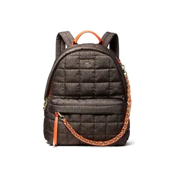 MICHAEL KORS Slater Nylon Fabric Backpack Medium Size Women's Dark Brown With Orange Accents